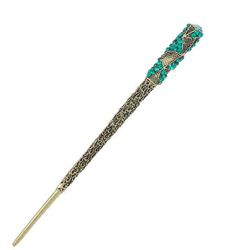 Antique Brass Finish Hair Stick w/ Rhinestone Patterns